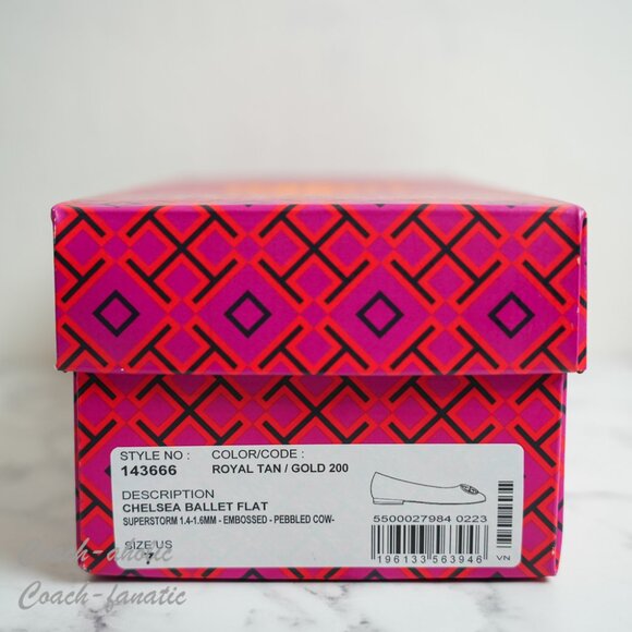 NIB Tory Burch Signature Logo Classic Chelsea Ballet Flat in Royal Tan/Gold - Picture 9 of 9